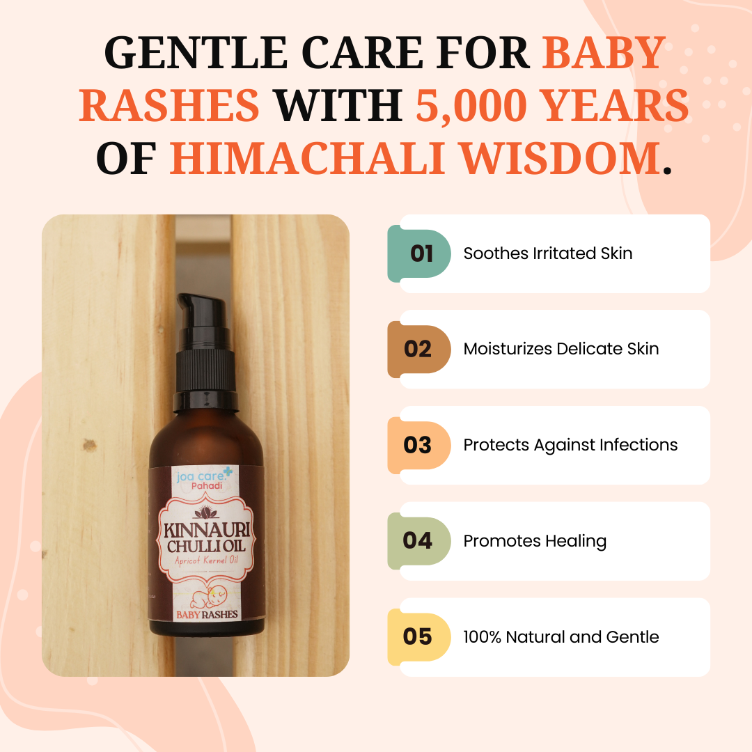 5,000 Years of Wisdom in Every Drop – Soothe Baby Rashes Naturally with Himachali Chulli Oil.